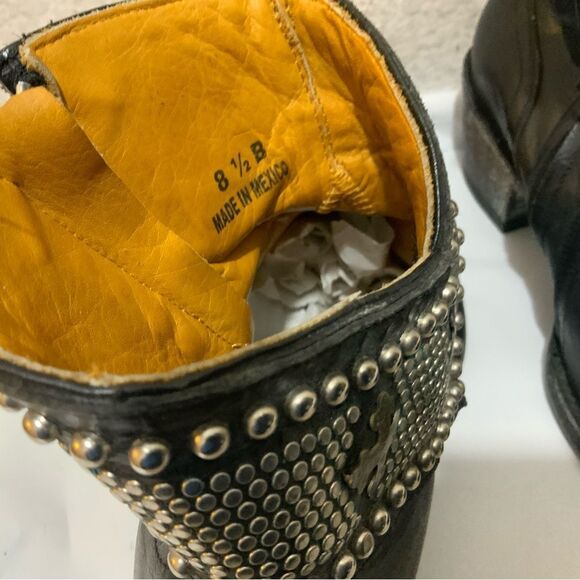Old Gringo Mini Belinda Stud Cowboy Western Heeled Black Leather Bootie Boots - Picture 13 of 16